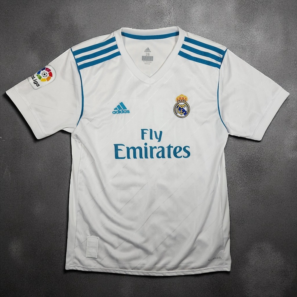 Real Madrid Asensio Soccer Jersey Adidas Fly Emirates White Mens Sz 28 Small